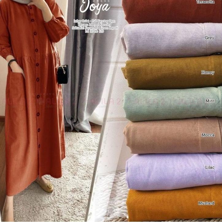 (HOT SALE) Midi Dress Katun Linen Rami Premium Pocku Midi Dress Katun Linen Rami