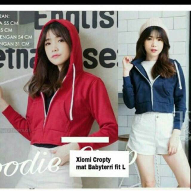 CROP XIAOMI HOODIE JAKET SWEATER ABG GAUL KEREN MURAH SALE COUPLE GENG JAMAN NOW AWKARIN FASHION