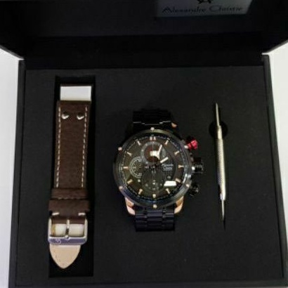 jam tangan Alexandre Christie AC 6239 rantai pria black rose gold