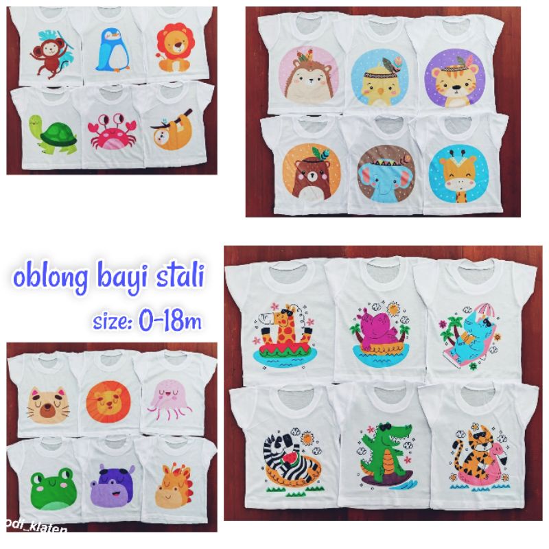 Kaos OBLONG Bayi Setali Harian Oneck Motif Karakter PUTIH Murah Usia 0 sd 16 Bulan