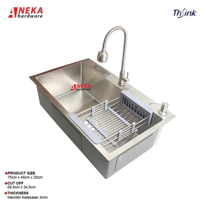 Paket Kitchen Sink Thsink 7545 Set Lengkap Kran Flexible + Handsoap