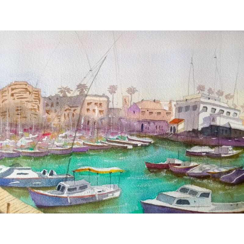 

Art Print Watercolor Painting Landscape Harbor