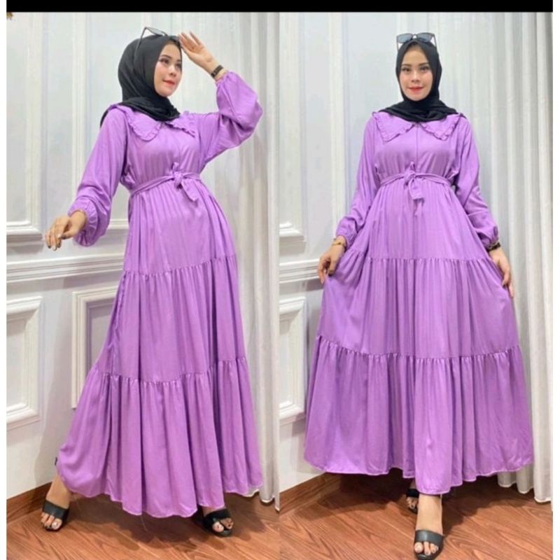 GAMIS NOORA JUMBO RAYON SUPER POLOS REMPEL SUSUN wanita remaja polos-NOORA lilac