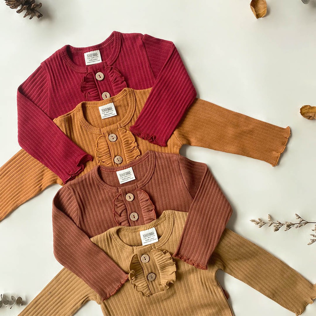 Bohopanna Long Kimi Bodysuit GIngerbread 18-24m/Bohobaby Jumper Anak Bayi Onesie Ruffle Lengan Panjang-6