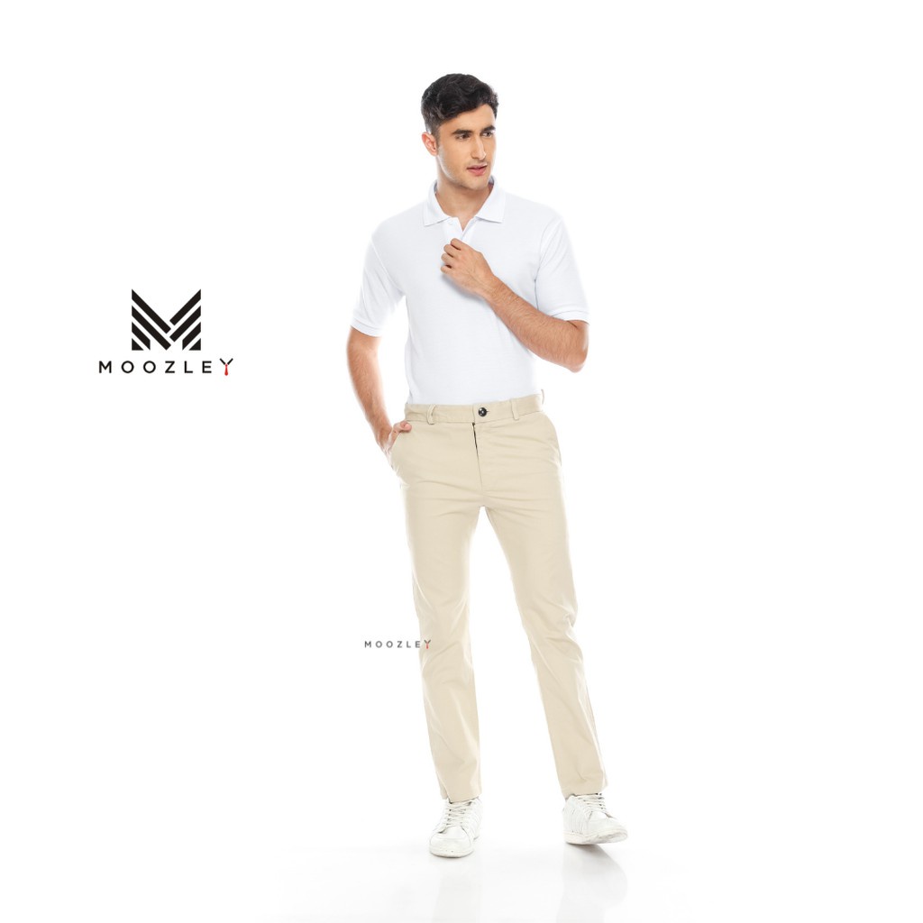 Celana Panjang Pria Chinos Original Moozley Celana Bahan Kerja SlimFit Warna Kream Clana Panjang Pri