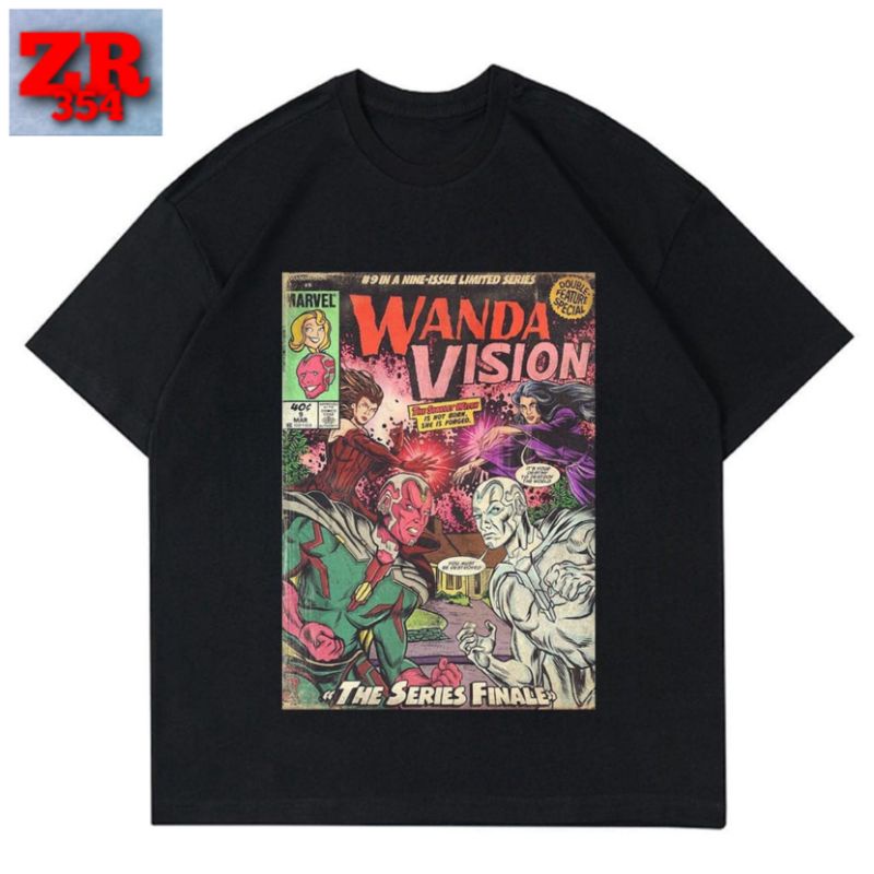 KAOS WANDA VISION VINTAGE | T-SHIRT ANAK DEWASA MARVEL COMICS FILM | KAOS BAJU HITAM PRIA WANITA OVE