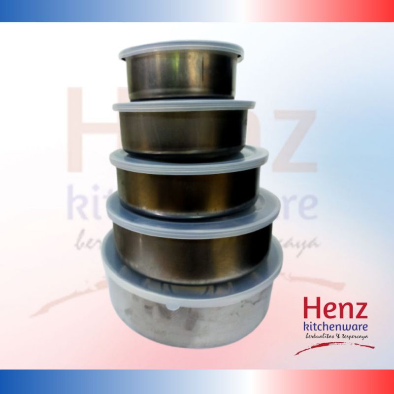 MANGKOK STAINLESS 5PCS + TUTUP / RANTANG STAINLESS STEEL 5 SUSUN