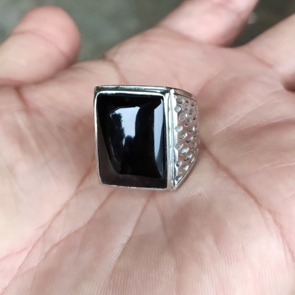 CINCIN NATURAL BATU AKIK KECUBUNG API AKA YAMAN WULUNG SQUARE HITAM MAKIN BERGAYA