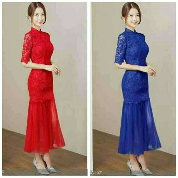 Dress brukat pakaian wanita model terbaru dress pesta brukat