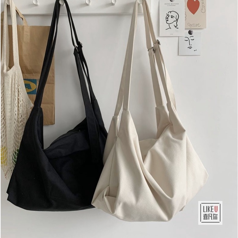 PEAKY Slingbag Tas Selempang Bahu Kanvas Wanita Pria Remaja Polos Vintage Sekolah Bag kuliah Korean Style Aesthetic Chikoisme (RSL)