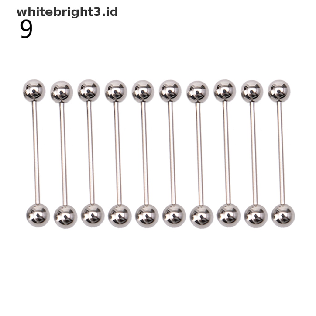 (whitebright3.id) 10pcs Anting Tindik Lidah / Puting Bentuk Barbel Bahan Stainless steel