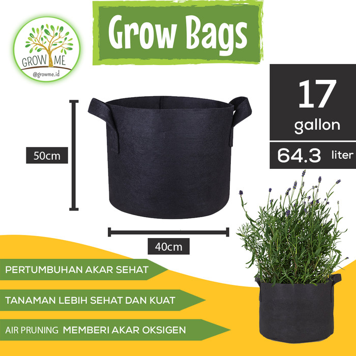 Grow Bags 17 Gallon Black - Planter Bag, Pot Tanaman, GrowMe.id