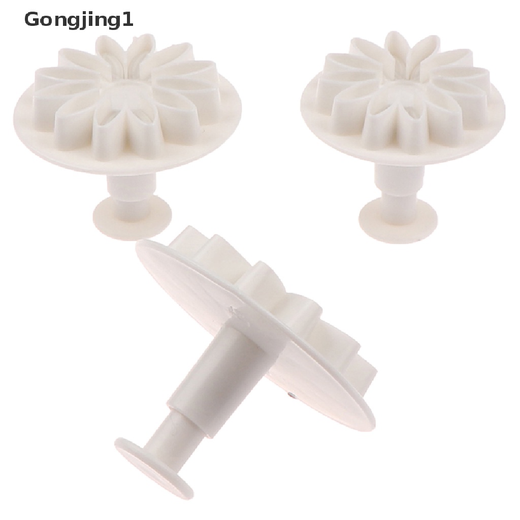 Gongjing1 3PCS / Set Cetakan Fondant Bentuk Bunga Matahari / Daisy Bahan Plastik Untuk Dekorasi Kue