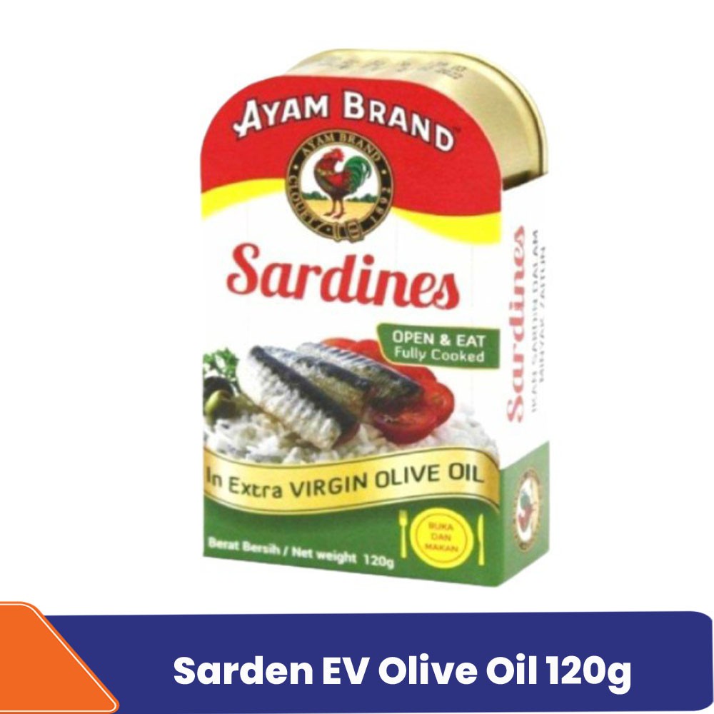 

Ikan Sarden Kaleng EV Extra Virgin Olive Oil Ayam Brand 120g