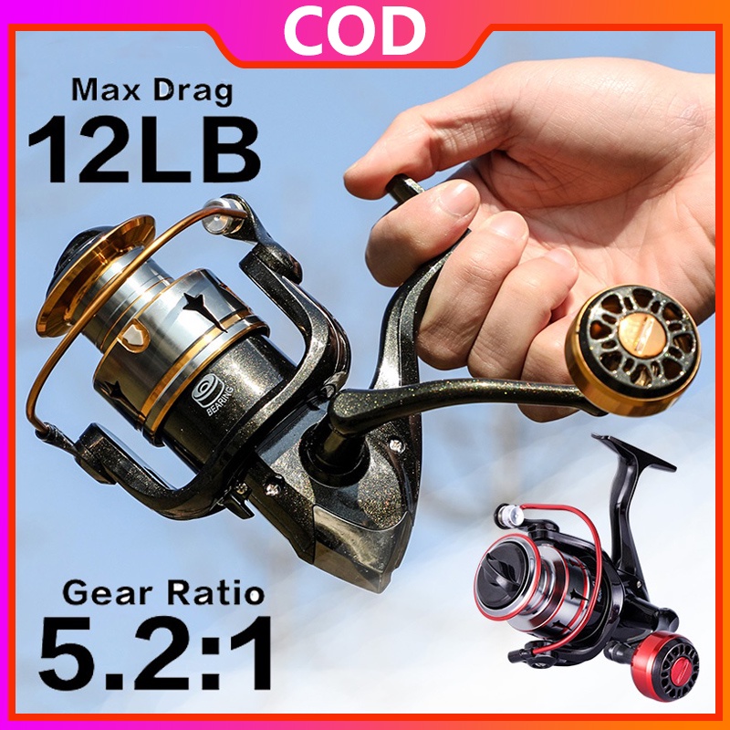 Sougayilang Spinning Fishing Reel Max Drag 12LB 5.2: 1 Gear Ratio Metal Spool Untuk Memancing Air Tawar Memancing di Luar Ruangan