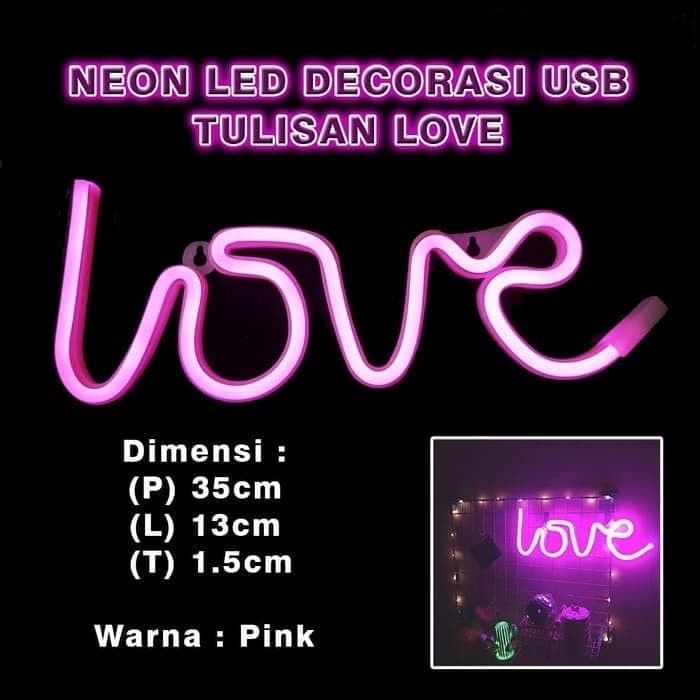 LED Neon USB Lampu Dekorasi Tulisan LOVE DC 5V