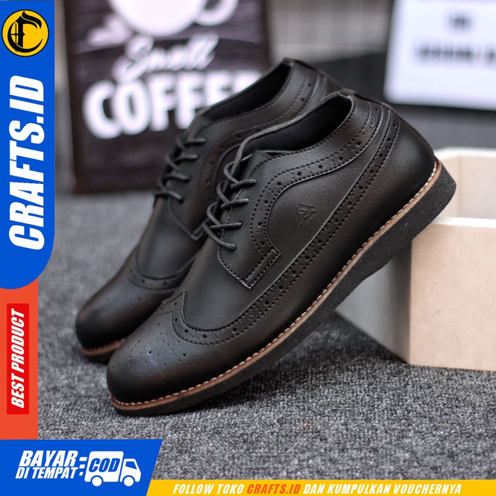 CRAFTS Sage - Sepatu Pantofel Formal Kerja Hitam Pria