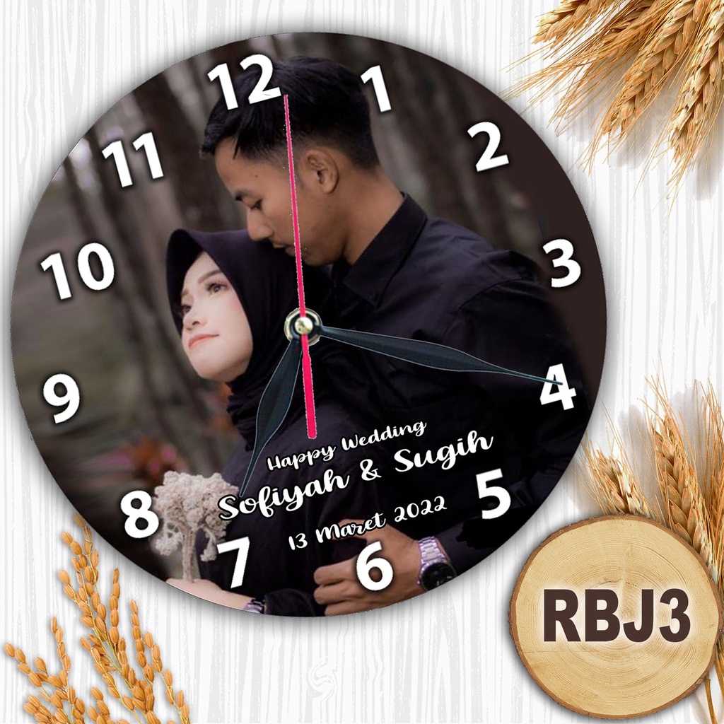 JAM DINDING KAYU CUSTOM NAMA FOTO HADIAH PERNIKAHAN UNIK KADO NIKAH NIKAHAN WEDDING ULANG TAHUN LUCU-RBJ3