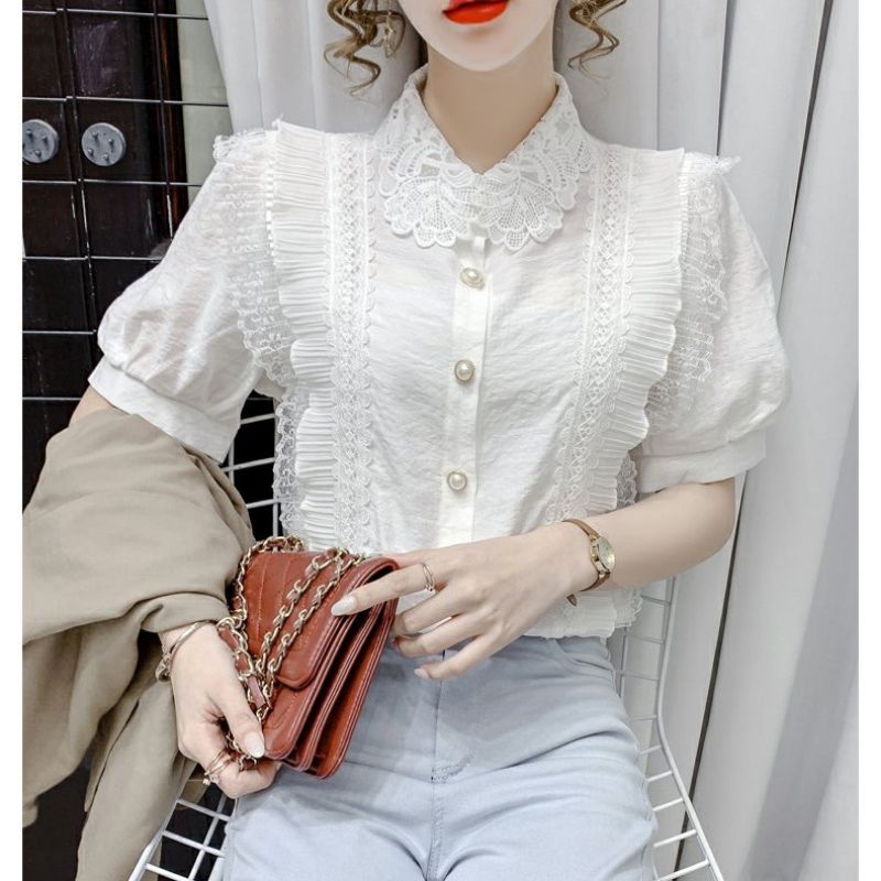 MDLV ~ 7992# Elliota Ruffle Lace Shirt Premium Blouse Import Blouse Wanita Atasan Premium Wanita Fashion import