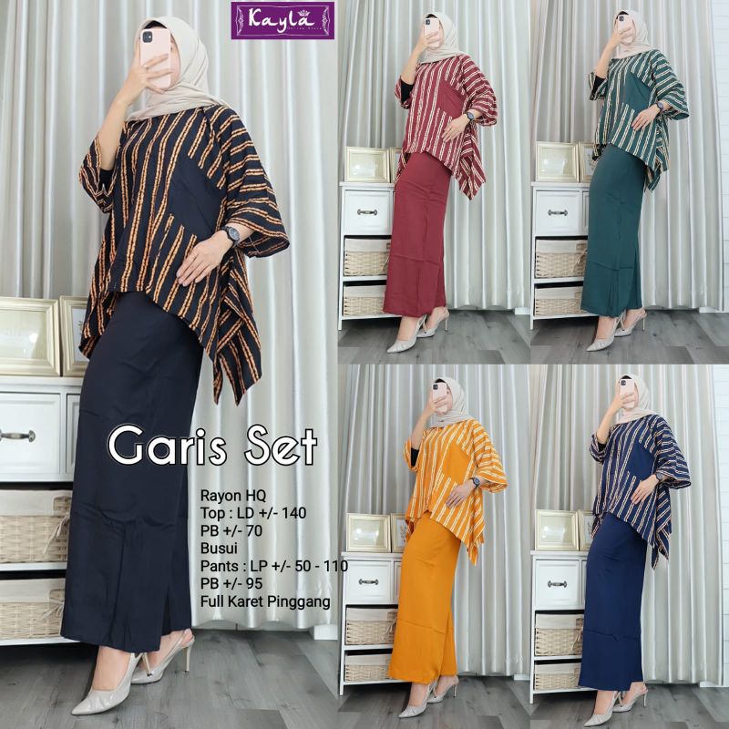 ONE SET WANITA - GARIS SET BY KAYLA - SETELAN MOTIF MUSLIM | BAHAN RAYON TUNIK CELANA