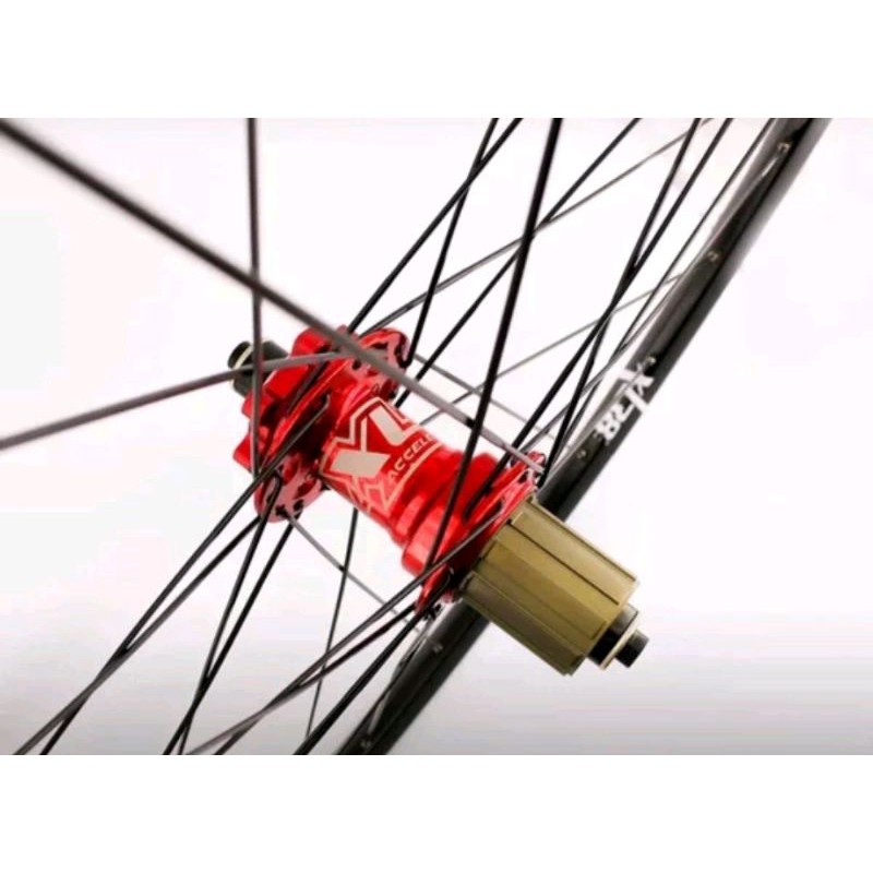 Wheelset XLR8 Hitam Merah 700c Roadbike Discbrake Bisa TA 12 &amp; QR Wheelset Road Bike DiscBrake Balap