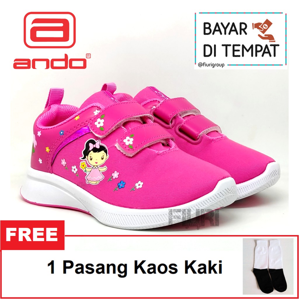 FIURI - ANDO ORIGINAL - LILY FLOWER PEREKAT 29-32 PINK - SEPATU SNEAKERS KANVAS SOL KARET ANAK KECIL PEREMPUAN  - SEPATU LITTLE PRINCESS KETS LUCU FASHION TRENDY - SEPATU SEKOLAH PAUD TK KRETEKAN PEREKAT CEWEK MURAH PROMO DISKON BONUS KAOS KAKI
