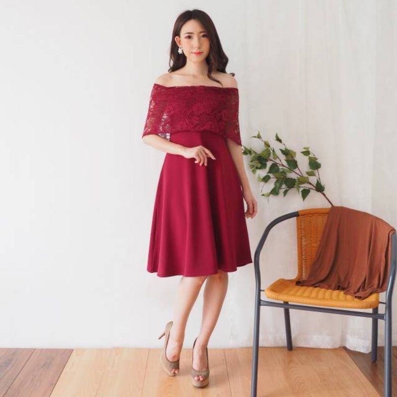 PROMO DISKON!!DRESS PESTA/DRESS NATAL/SABRINA BRUKAT DRESS READY