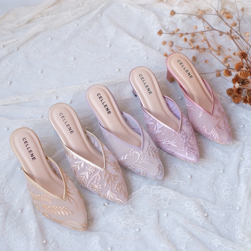 Cellene Clover Lace Heels / sepatu brokat wedding pesta 5cm