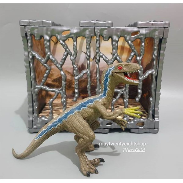 Mainan Dinosaurus / Kandang Dino / Dino Karet / Toys Kingdom Figurine Velociraptor Blue With Cage