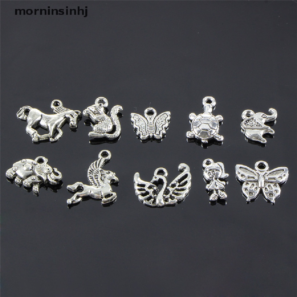 Mornin 100pcs Liontin Bentuk Hewan Warna Silver Model Retro Untuk Wanita