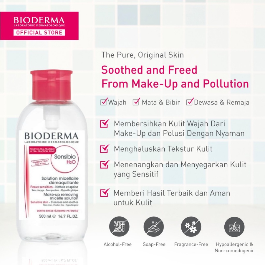 Bioderma Sensibio/Sebium  H2O Micellar Water  500ML [with Pump]  Pembersih Make Up