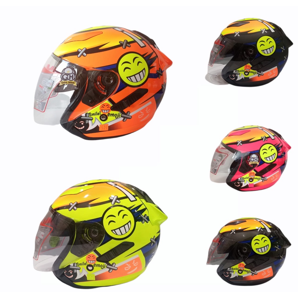 Helm Half Face Shell Rover Smile Emoji 808 Double Visor