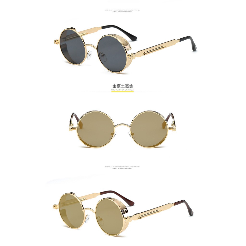 ✨Cod Kipas Angin Mini Portable✨Kacamata Hitam Bentuk Bulat Bahan Logam Gaya Retro Vintage Untuk Pria Dan Wanita