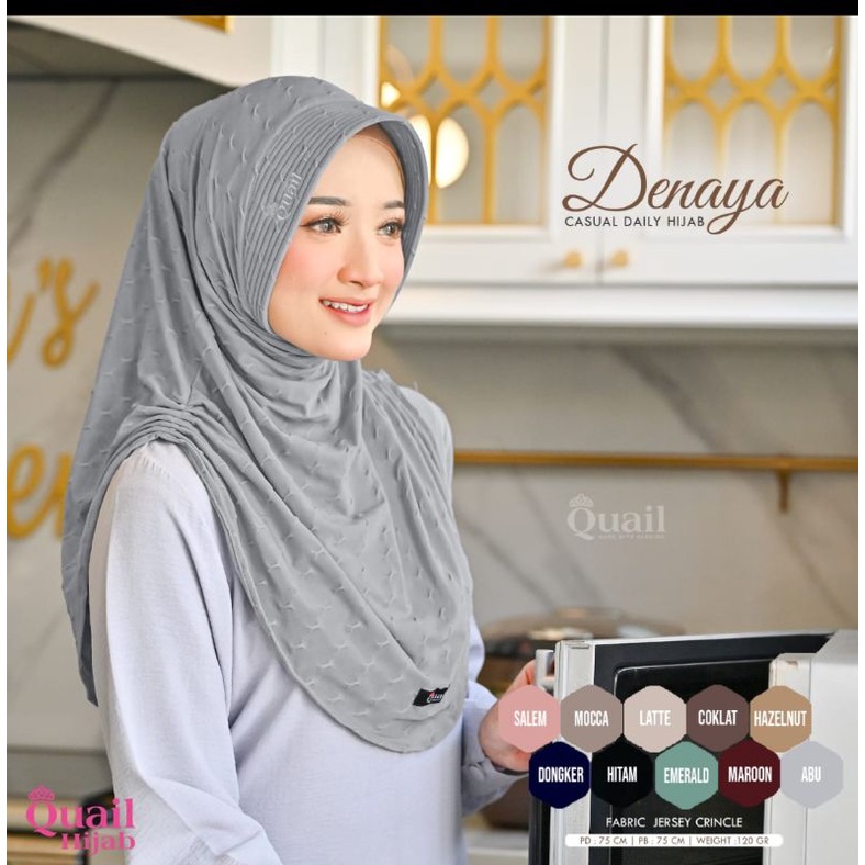 Denaya Jilbab Instan Kombinasi Serut Original Quail Hijab Solo