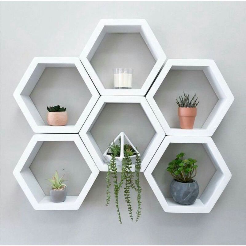 rak hiasan dinding hexagonal/rak dinding minimalis