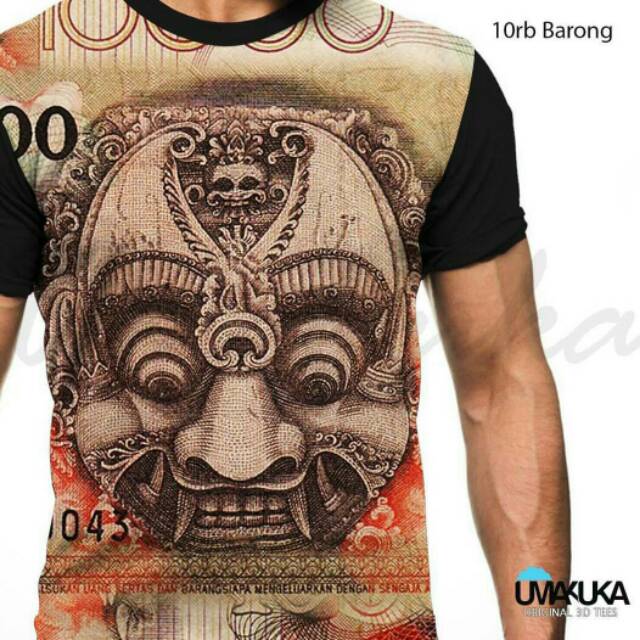 Kaos Uang lama lawas kuno antik 10rb Barong 10 sepuluh ribu gambar topeng jadul Umakuka ootd gaul