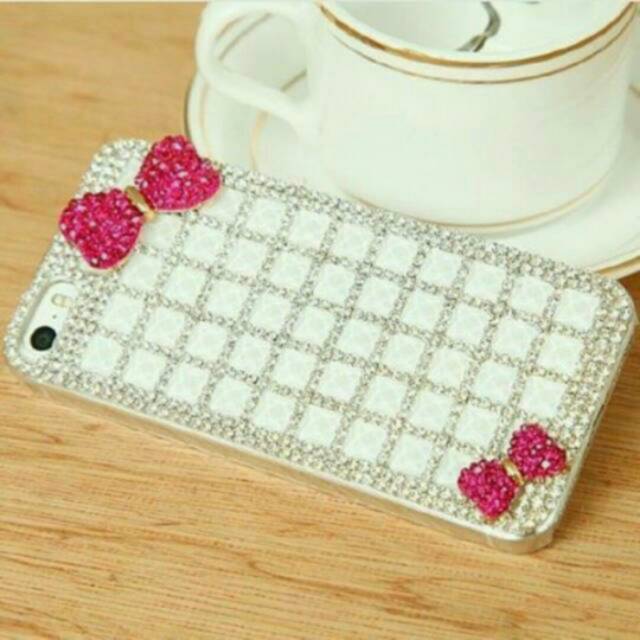 Bling Putih Garis Case  Oppo F9 handmade Blingcase all type Bling diamon