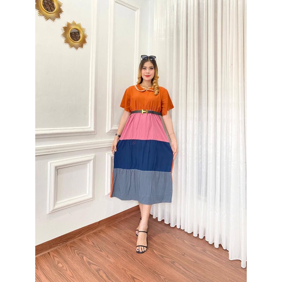 (COD) MIDI DRESS PELANGI RAINBOW WANITA l DRESS JUMBO WANITA TERBARU KEKINIAN l MIDI DRESS JUMBO LD 