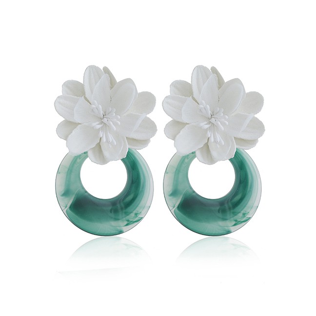 LRC Anting Tusuk Fashion Green Fringed Flower Earrings F52693