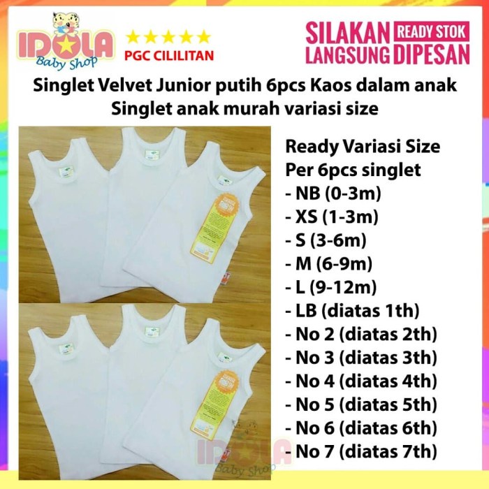 Kaos Dalam Velvet Junior | Singlet Basic Anak &amp; Bayi | Singlet Anak | ecer satuan Kaos Dalam Velvet | Open