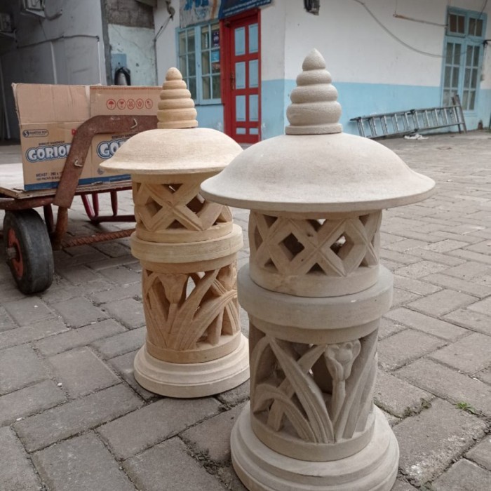 Helnan_Store Lampion Batu Alam Paras Ukir Bulat Tingkat