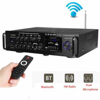 Sunbuck Home Theater 2000W AMPLI Bluetooth EQ Audio Amplifier Home Theater Stereo Amplifier FM RMS 500 x 2 Murni - TAV-6188 Warna Hitam