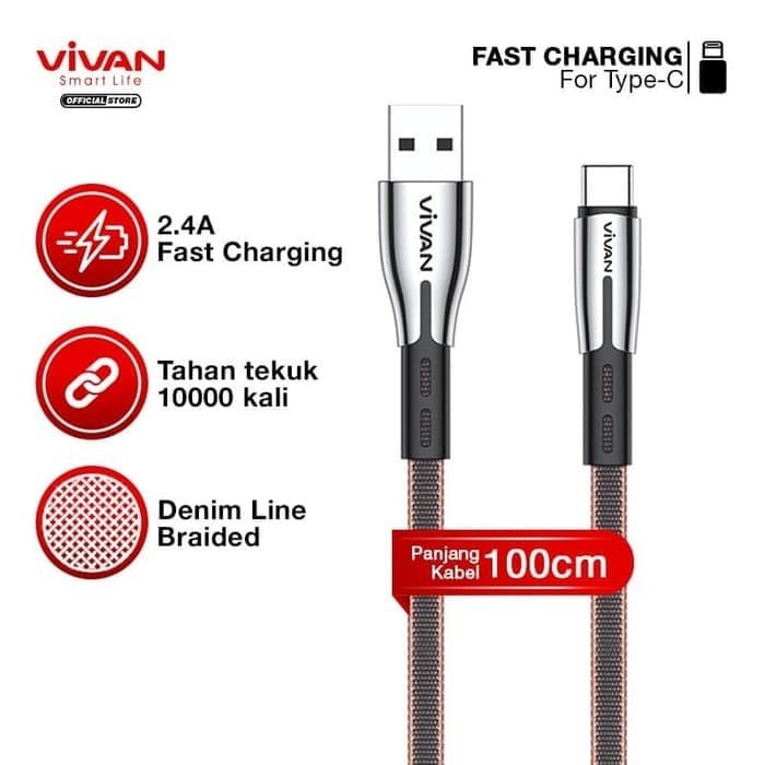 GARANSI 1 TAHUN KEBAL DATA VIVAN BTK-C BTK-CS TYPE C 3A FAST CHARGING 1 METER