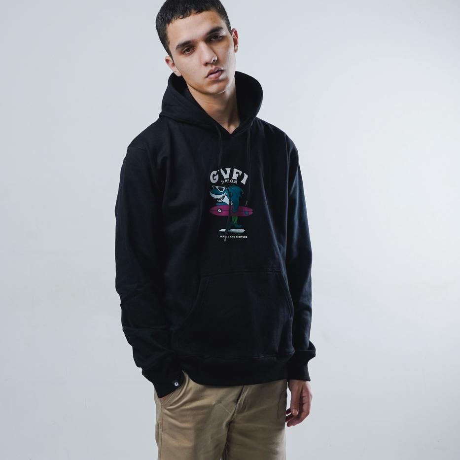 Terbaik.. GVFI Pullover Hoodie Sharky Board Black Sweater Hitam