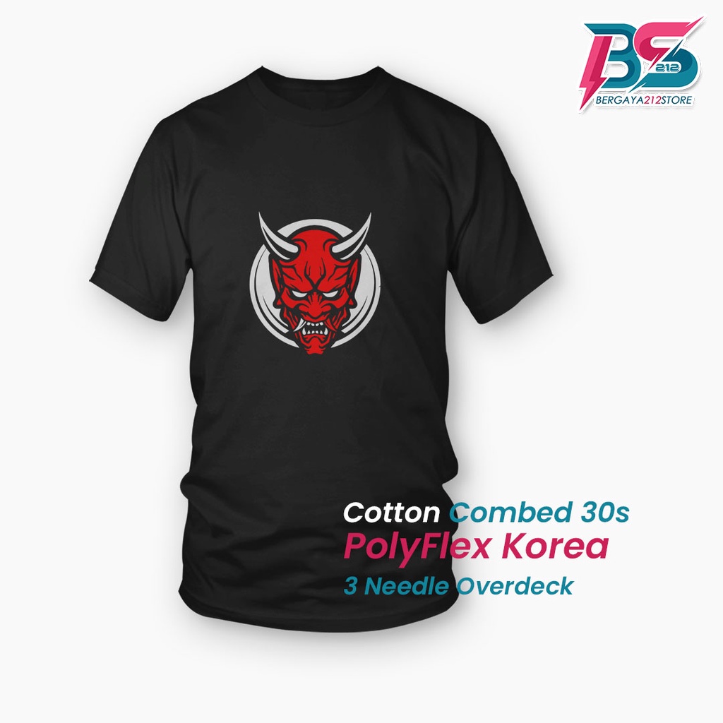 Kaos Distro ONI MASK JAPAN ART Cotton Combed Sablon Unisex / Baju Motif Logo Topeng Jepang