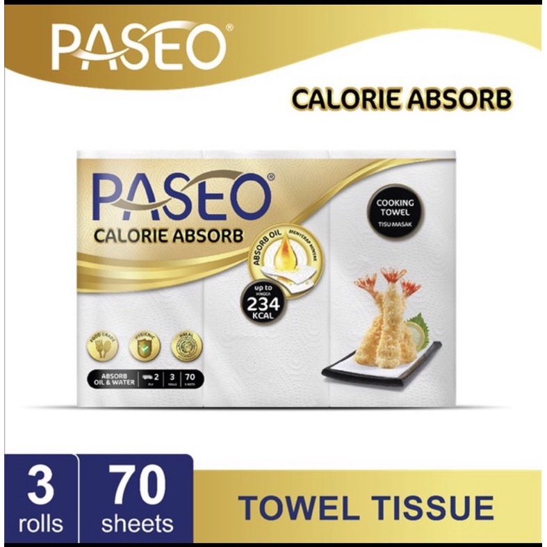 kitchen Towel / tissue dapur Paseo Calorie Absorbs Cooking Towel Roll White Emboss 3 x 70 sheet