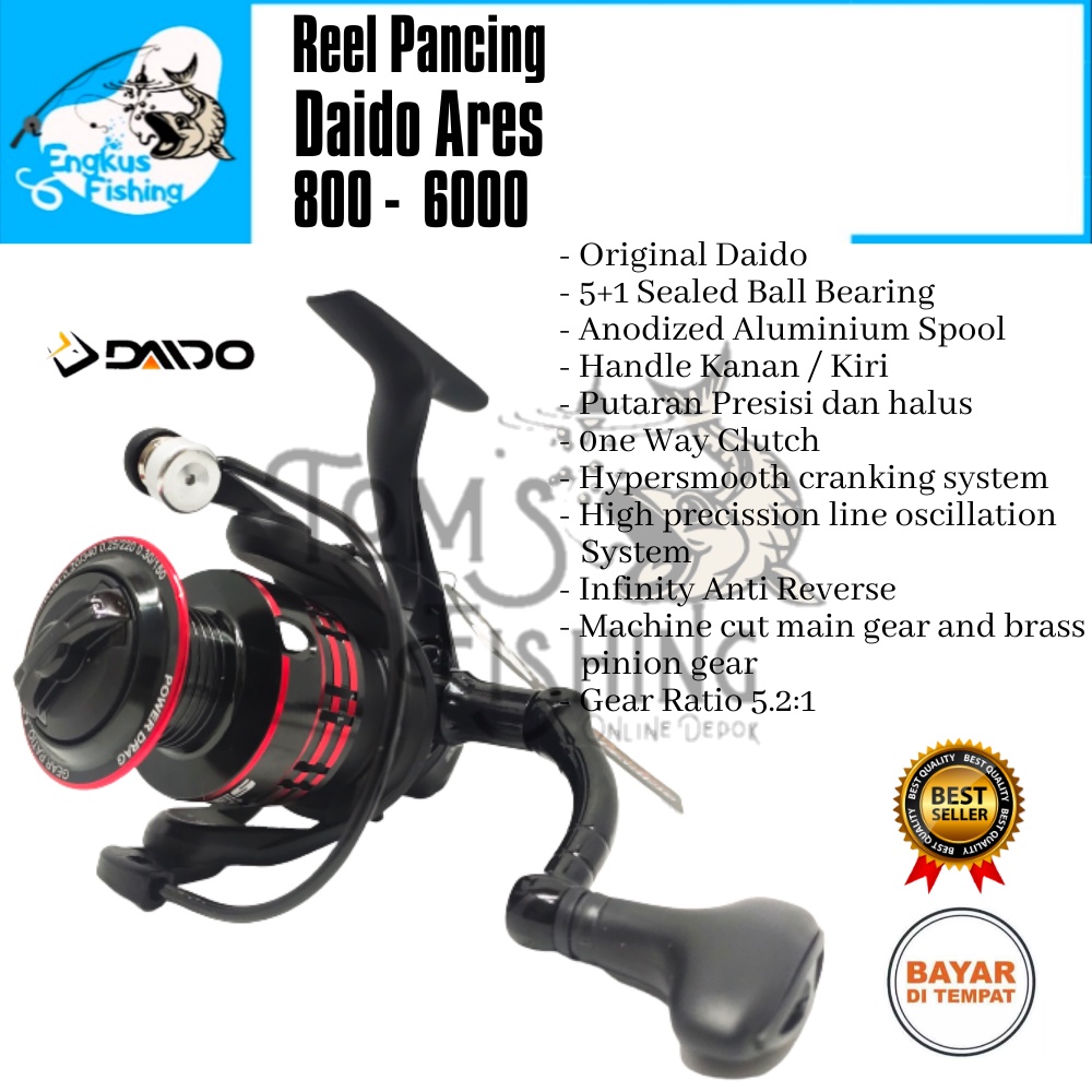 Reel Pancing Daido Ares 1000 - 6000 (5+1 Seal Bearing) One Way Murah Berkualitas - Engkus Fishing