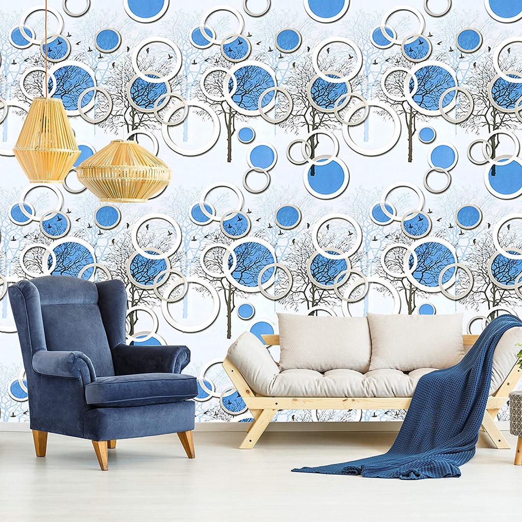 Wallpaper Dinding Motif Polkadot Pohon Biru Ukuran Panjang 10Meter x Lebar 45CM