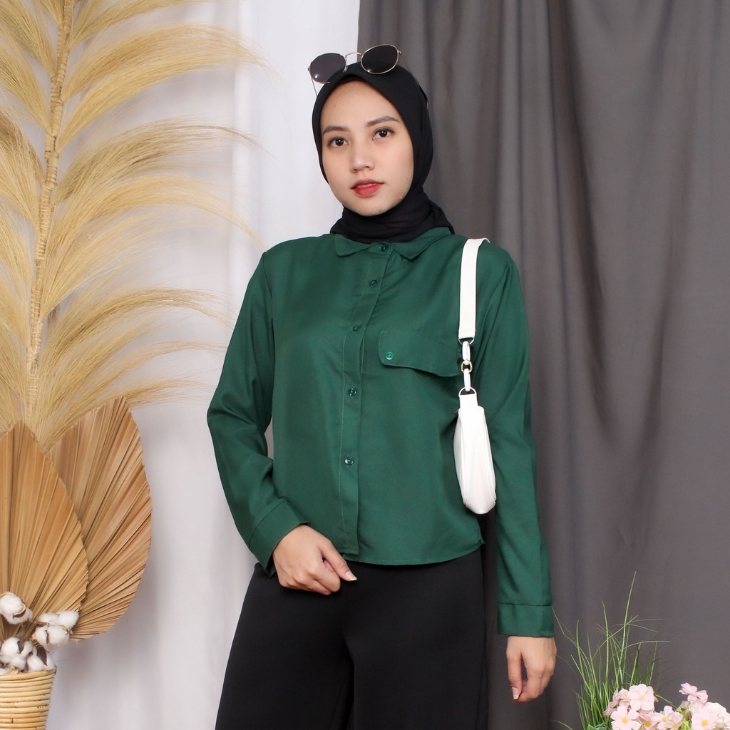 RX Fashion - Kemeja Fatasya I Kemeja Madania I KEMEJA KYOKO  -R3-HIJAU BOTOL