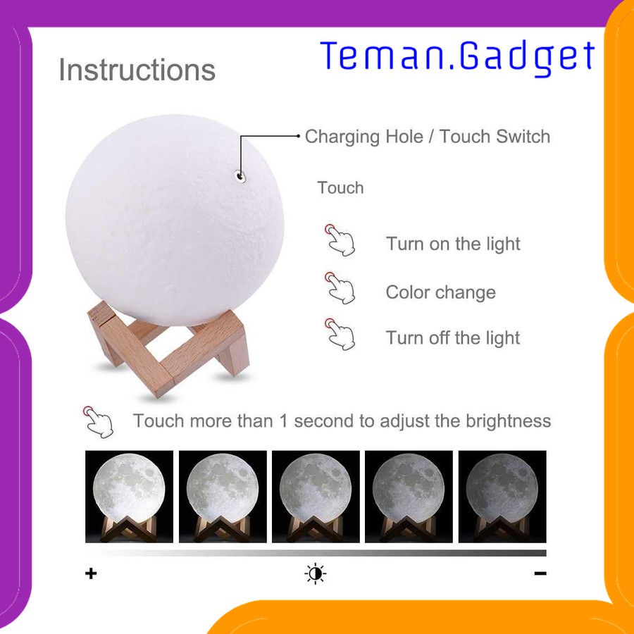 TG-DG218 TaffLED Lampu Tidur 3D Printed Moon Night Light Lamp 12 cm - ROX-05